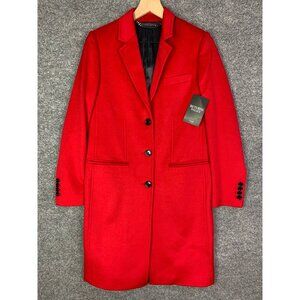 NEW Pure Collection Women’s Red 100% Wool Long Trench Coat Sz 6 Button Up